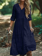 Bohemian V-Neck Textured Tiered Maxi Dress
