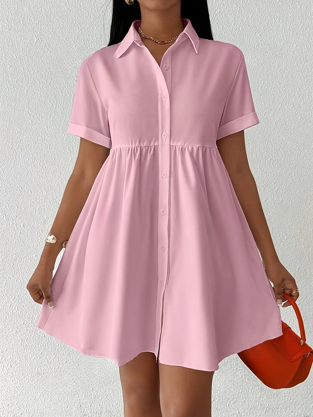 Short Sleeve Button Down Babydoll Dress