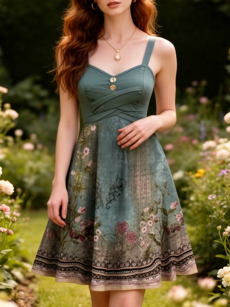 Sleeveless Boho Criss Cross Floral Flared Dress