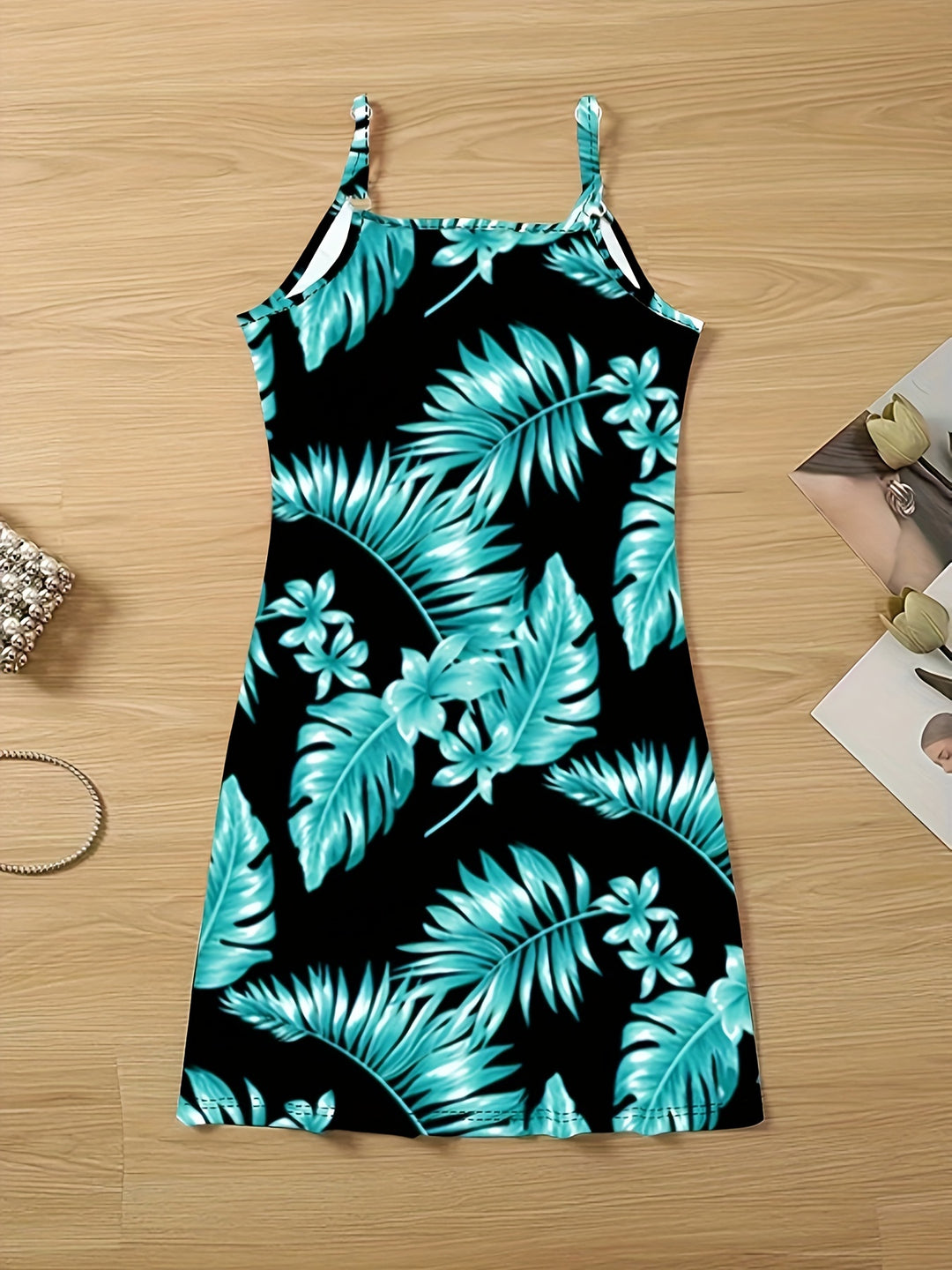 Casual Tropical Leaf Print Mini Dress