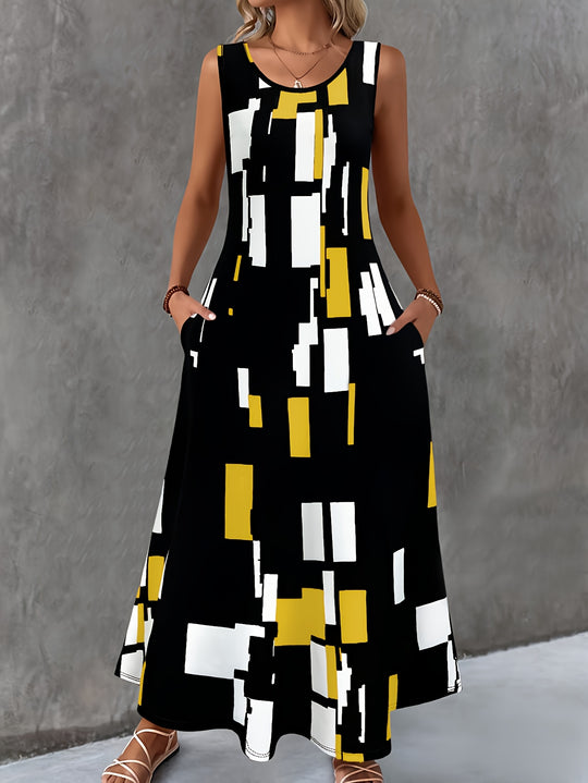 Abstract Geometric Sleeveless Maxi Boho Dress