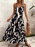 V-Neck Abstract Pattern Flowy Boho Maxi Dress