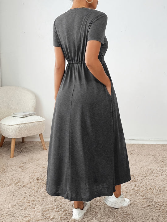 Casual Short Sleeve Drawstring Maxi Dress