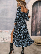 Ditsy Floral High Slit Long Sleeve Maxi Dress