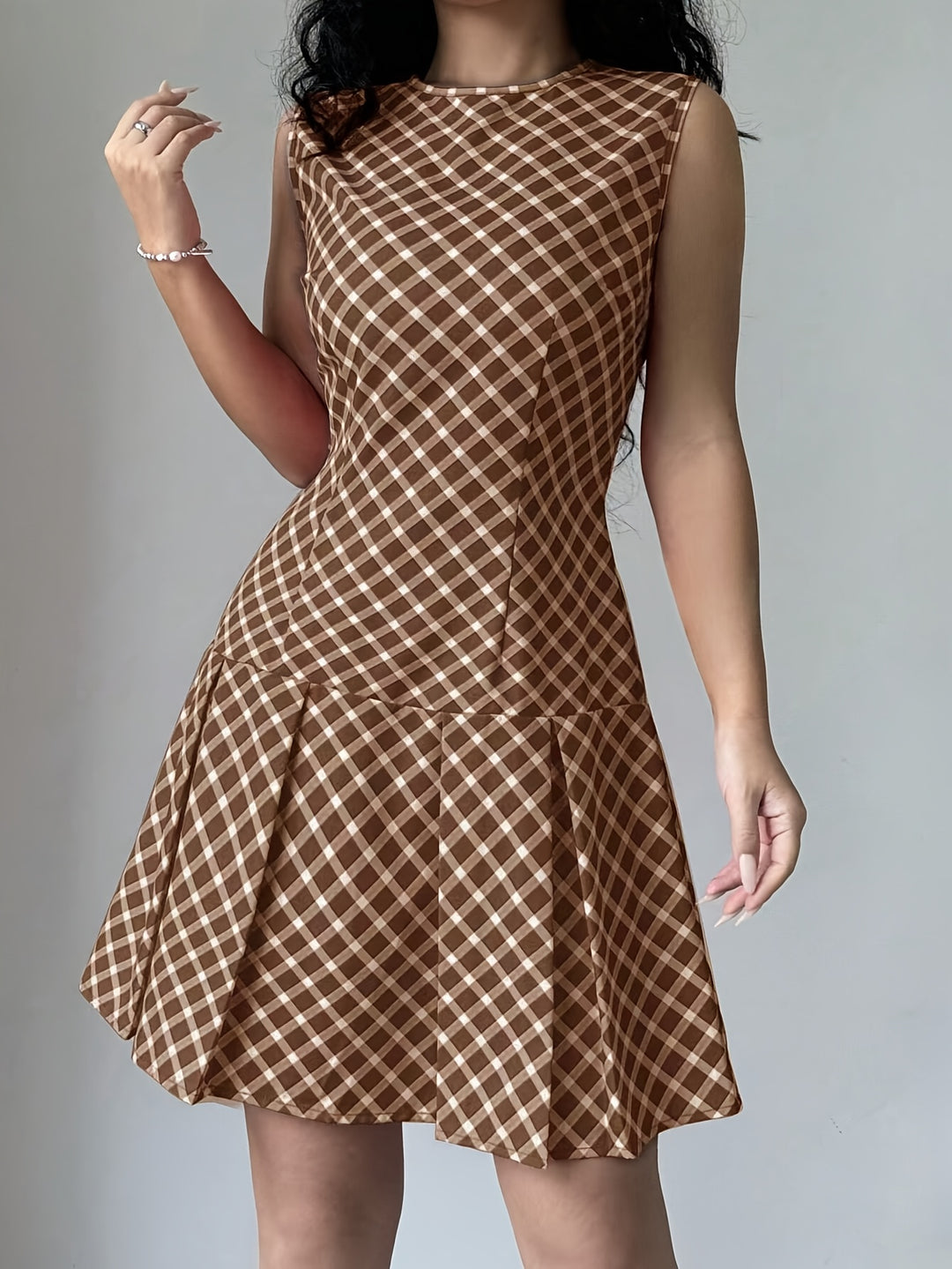 Casual Plaid Drop Waist Mini Dress