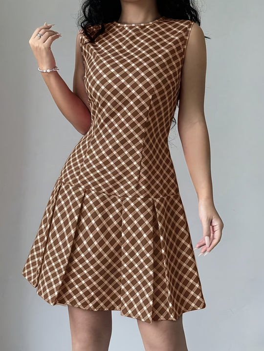 Casual Plaid Drop Waist Mini Dress