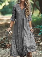 Bohemian V-Neck Textured Tiered Maxi Dress
