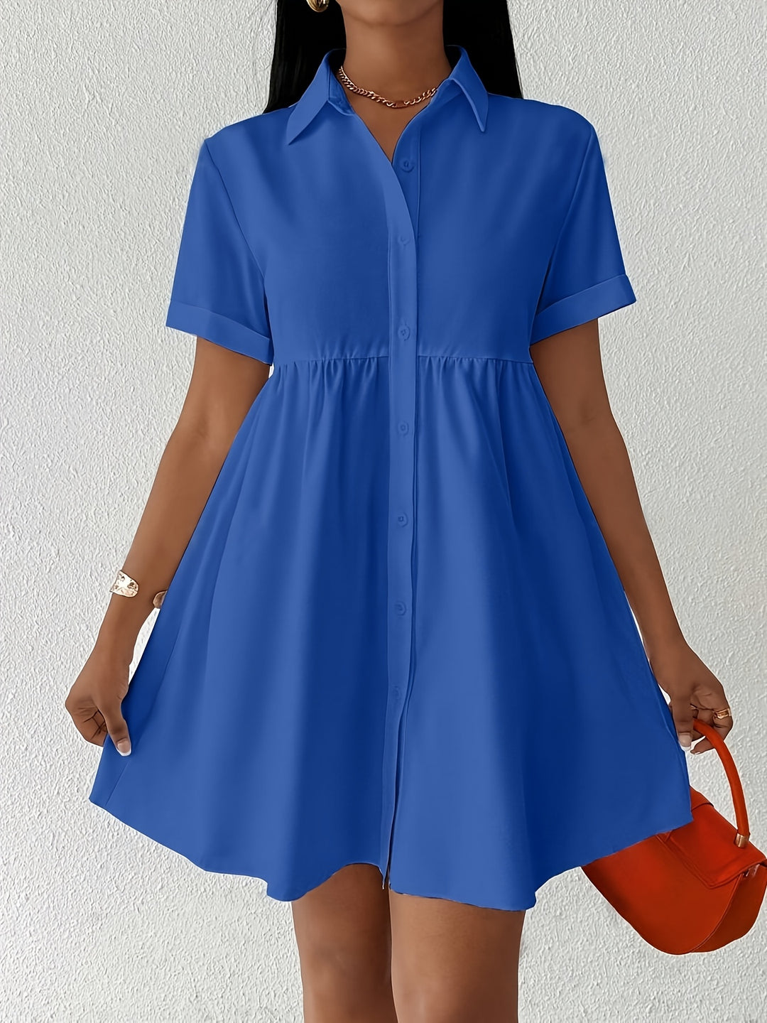 Short Sleeve Button Down Babydoll Dress