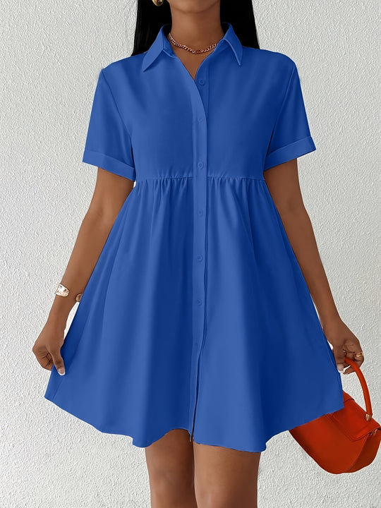 Short Sleeve Button Down Babydoll Dress