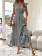 Bohemian V-Neck Smocked Flowy Summer Dress
