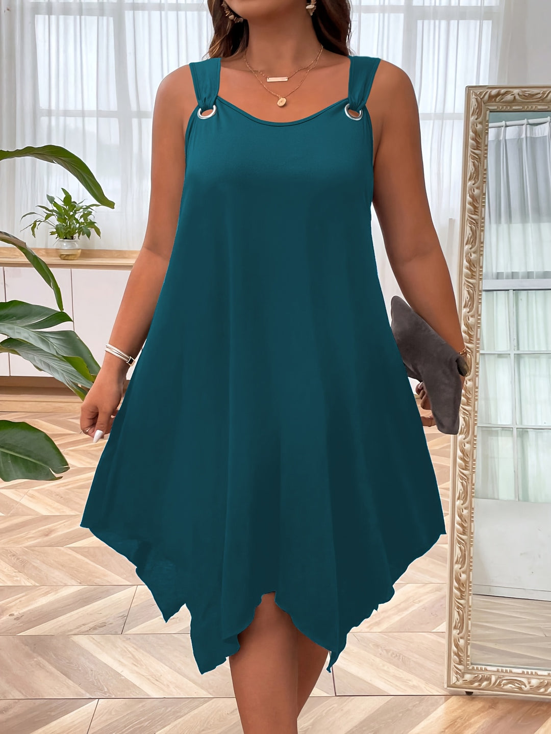 Flowy O-Ring Strap Asymmetrical Dress