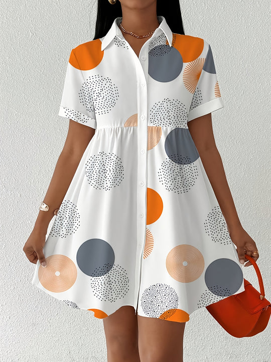 Abstract Circle Print Collared Mini Dress