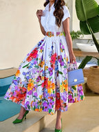 Casual Short Sleeve Contrast Floral Maxi Dress