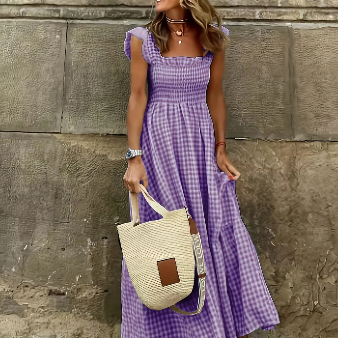 Summer Bohemian Checkered Tiered Long Dress