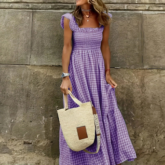 Summer Bohemian Checkered Tiered Long Dress
