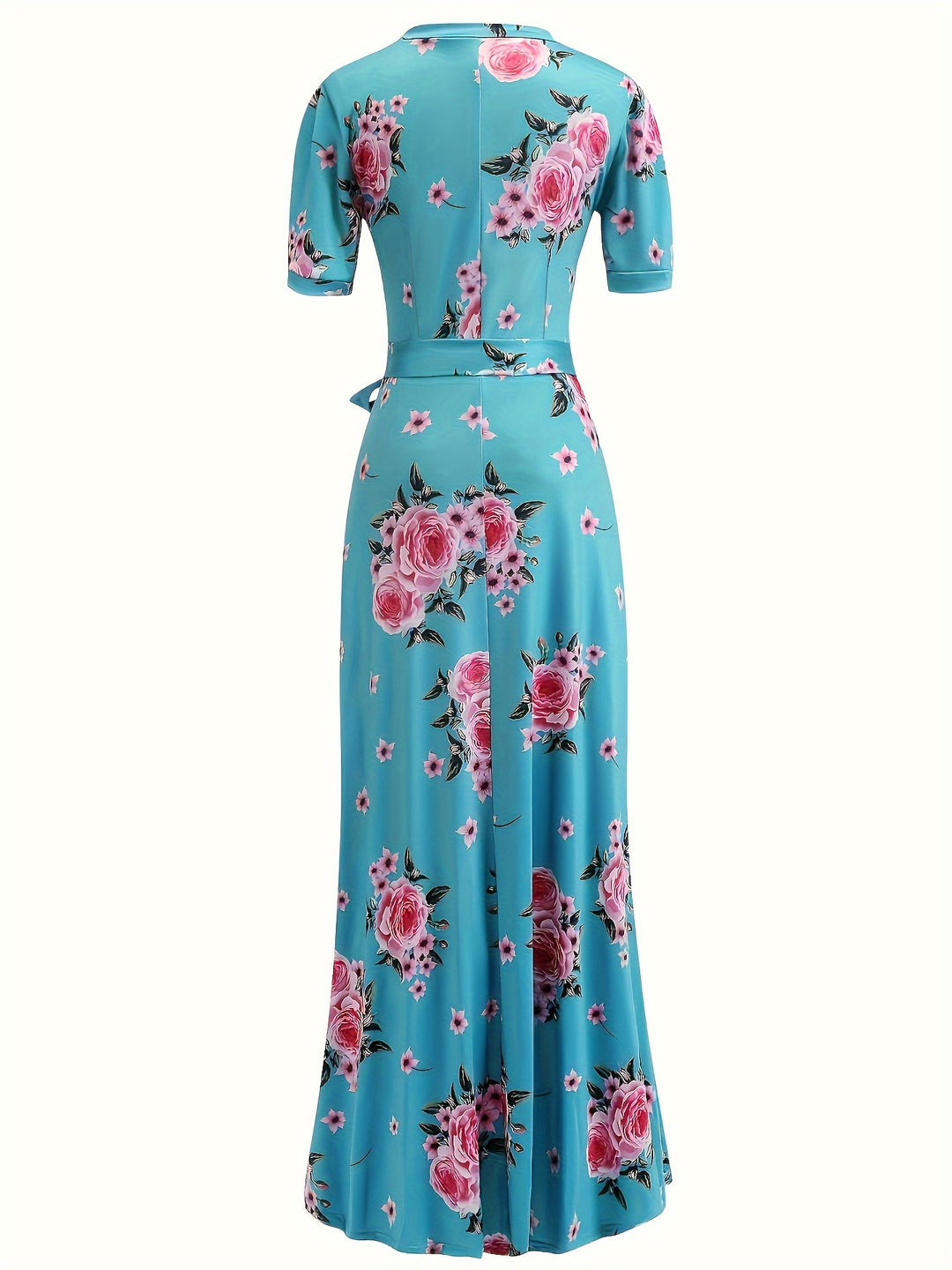 Elegant Rose Print Tie Waist Maxi
