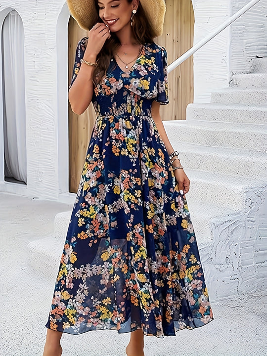 Casual Flutter Sleeve Floral Flowy Maxi