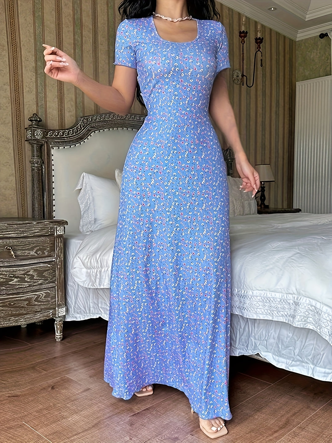 Boho Scoop Neck Flowy Maxi Dress