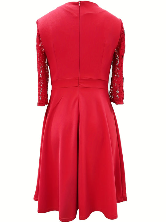 Elegant Lace Sleeve Fit Flare Dress