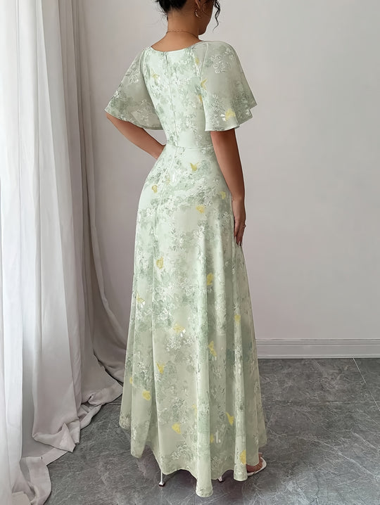 Elegant Sweetheart Neck Floral Maxi Dress