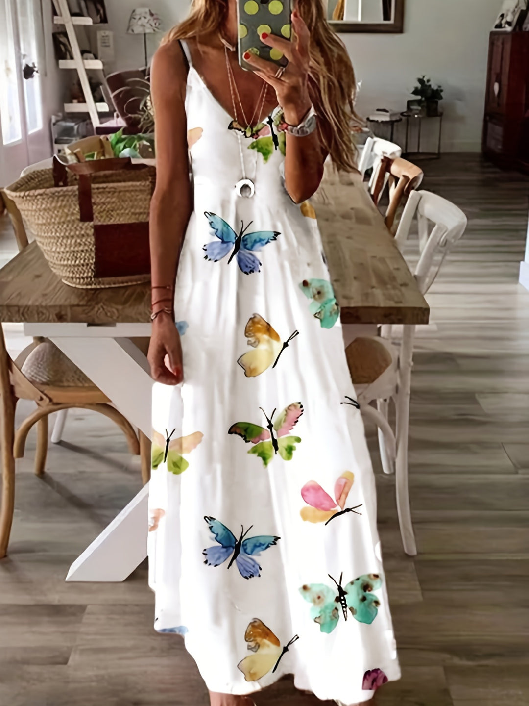 Summer V-Neck Butterfly Print Boho Dress