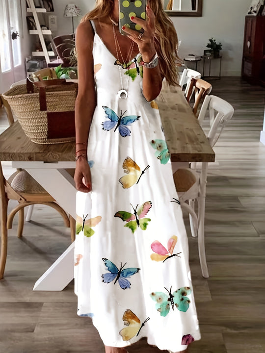 Summer V-Neck Butterfly Print Boho Dress