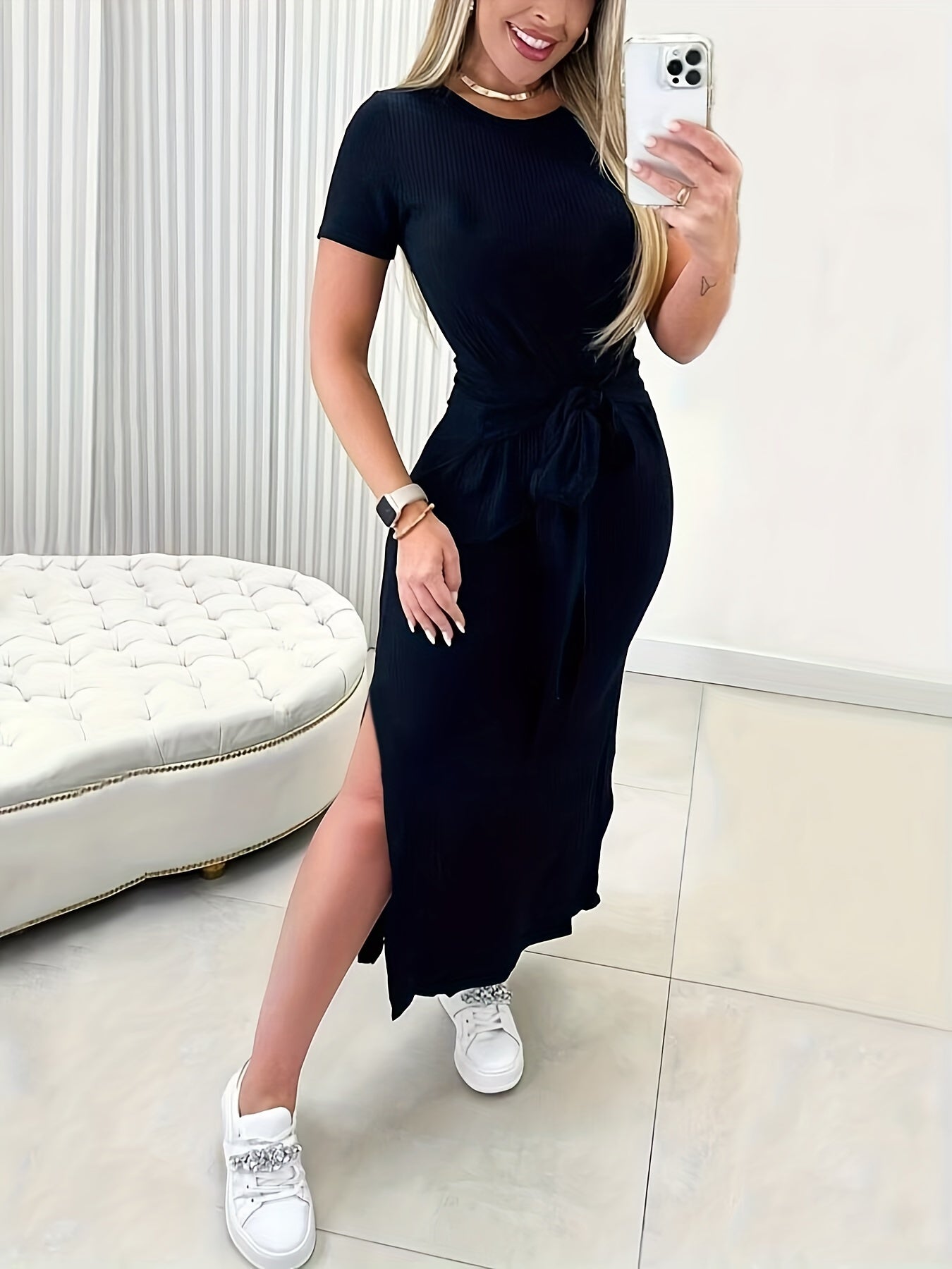 Side Slit Leopard Print Midi Dress