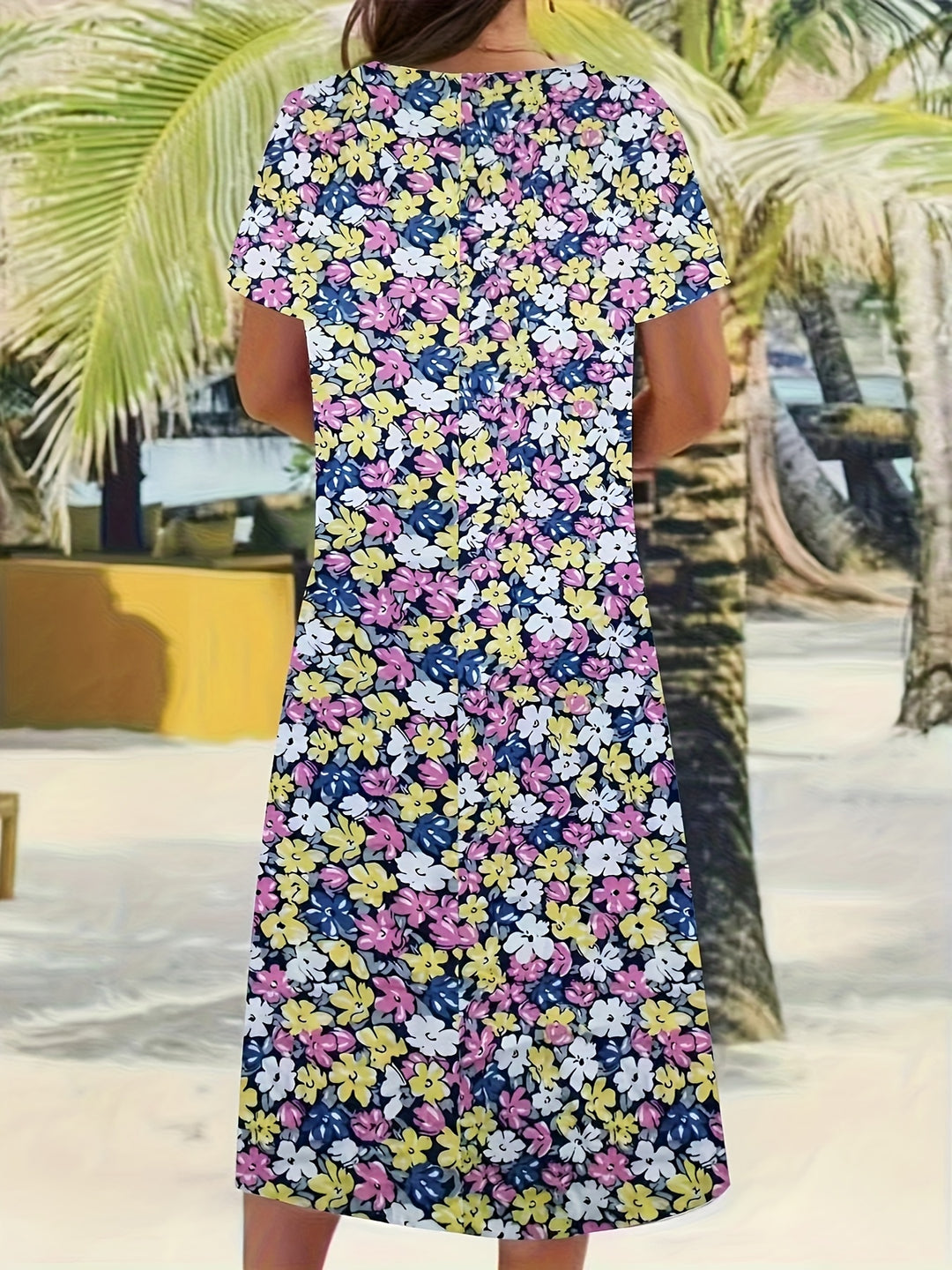 Casual Scoop Neck Floral Midi Dress