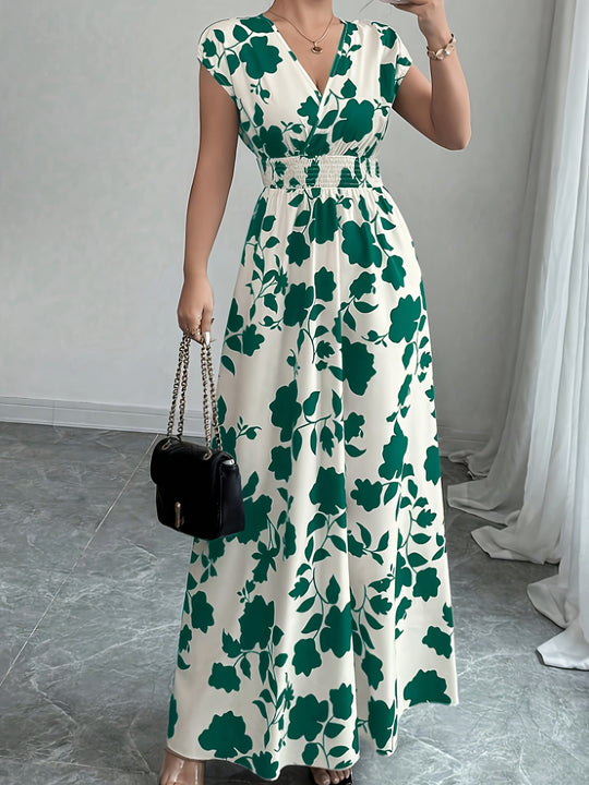 Bohemian V-Neck Smocked Waist Maxi Dress