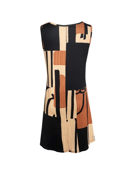 Casual Geometric Print Sleeveless Mini Dress