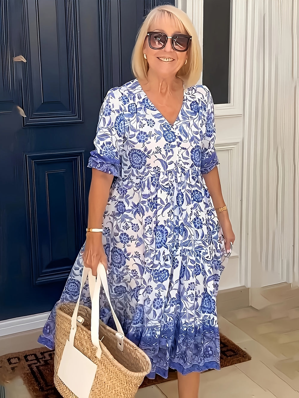 Boho Floral Print Relaxed Fit Midi Dress
