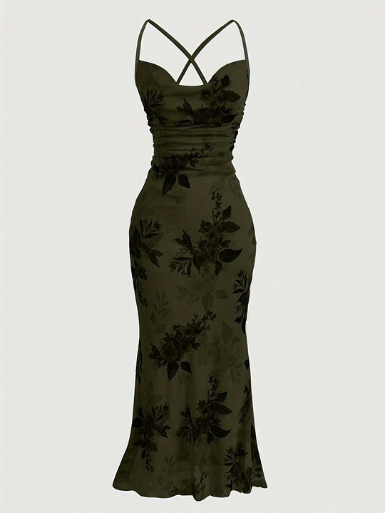 Cowl Neck Floral Slip Maxi Dress