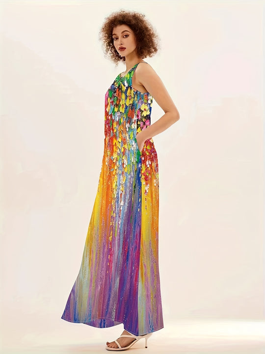 Bohemian Abstract Floral Sleeveless Long Dress