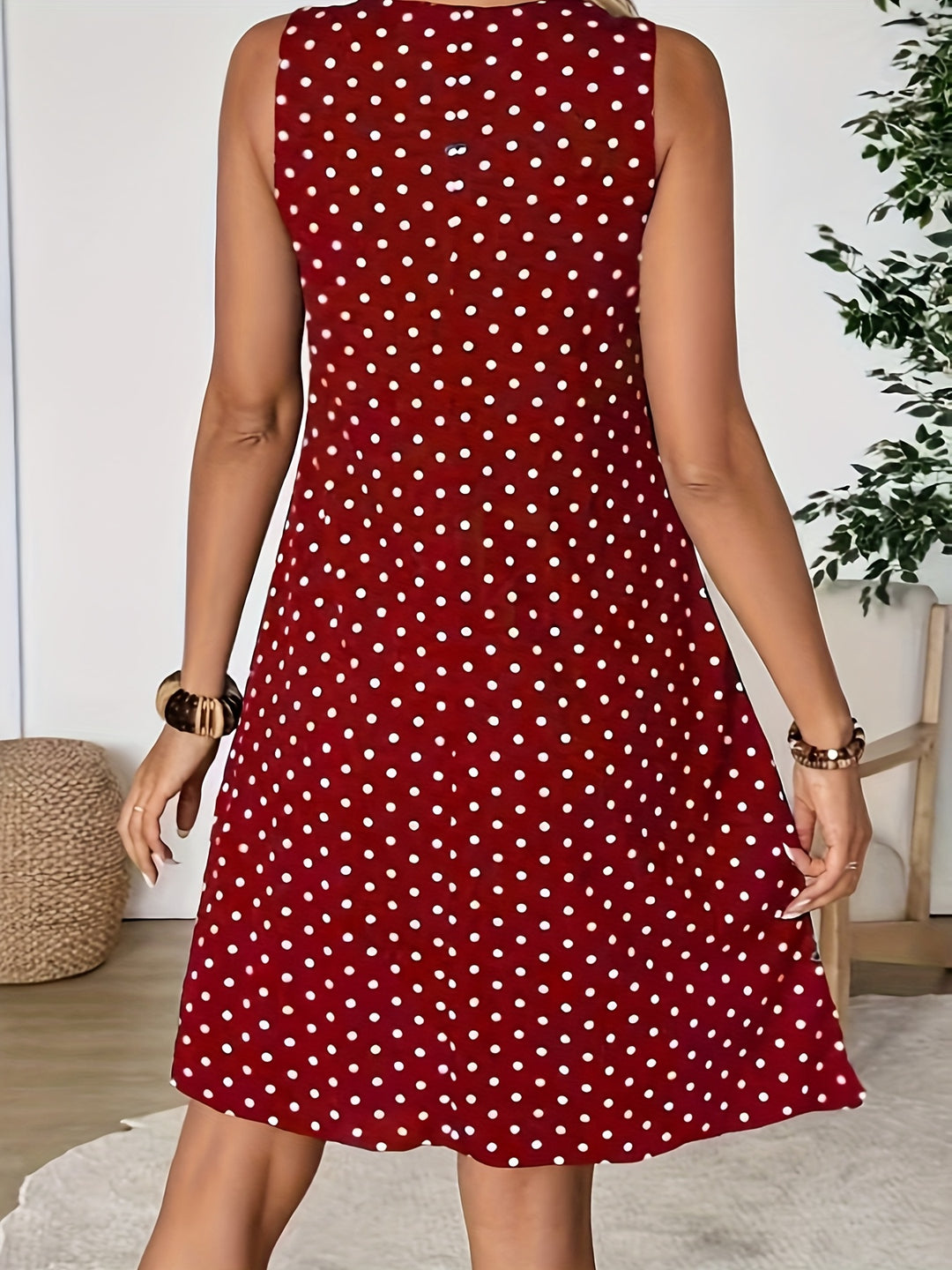 Casual Scoop Neck Polka Dot Mini Dress