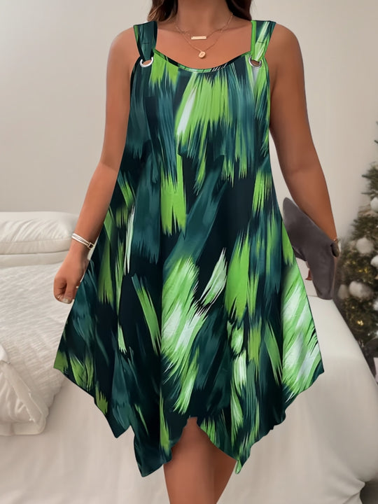 Plus Size Casual Sleeveless Abstract Graphic Boho Summer Dress