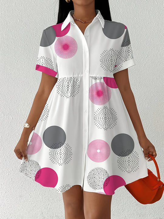 Abstract Circle Print Collared Mini Dress