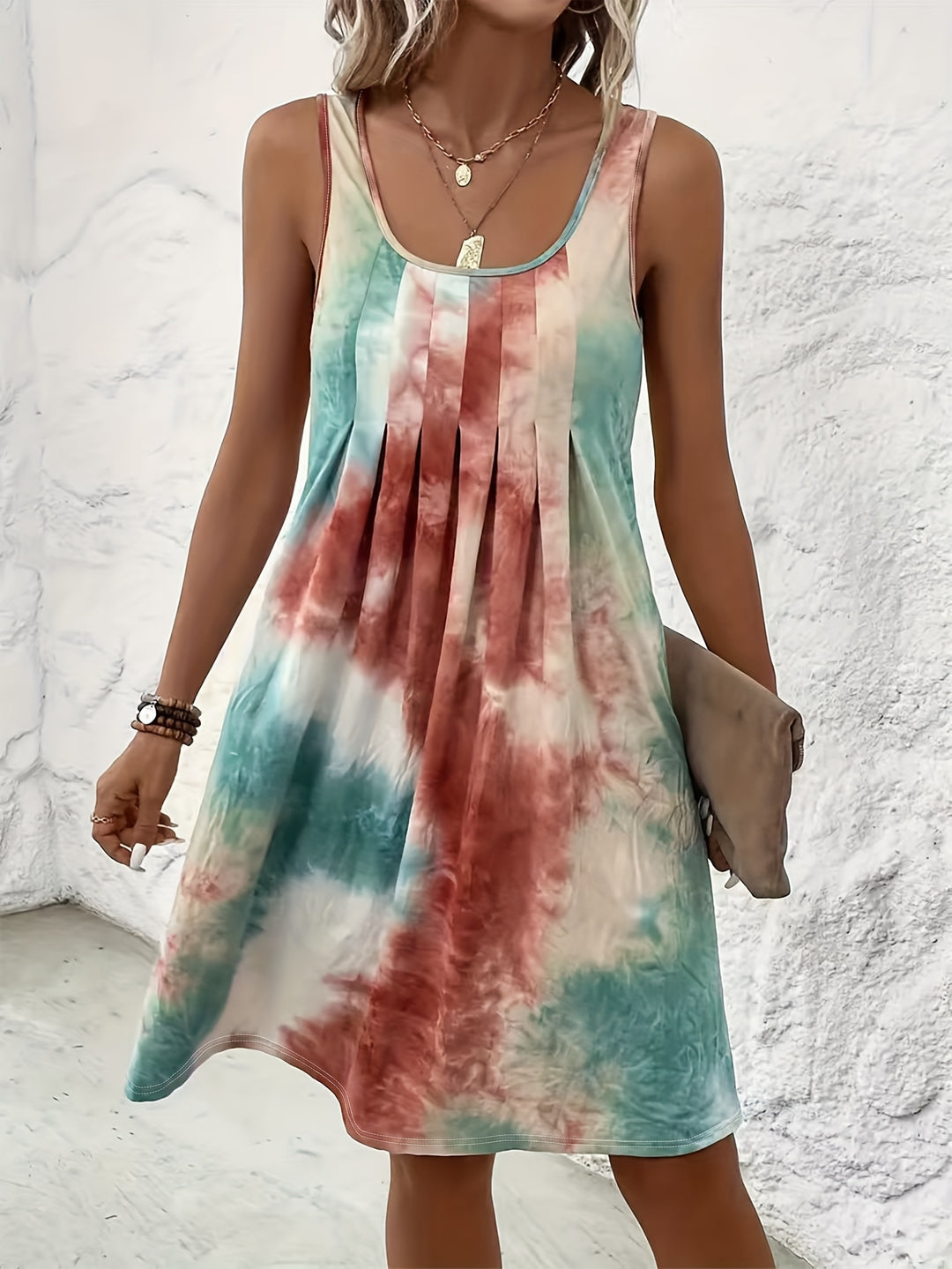Bohemian Sleeveless Relaxed Fit Tie-Dye Dress
