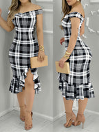 Off-The-Shoulder Ruffle Hem Dress