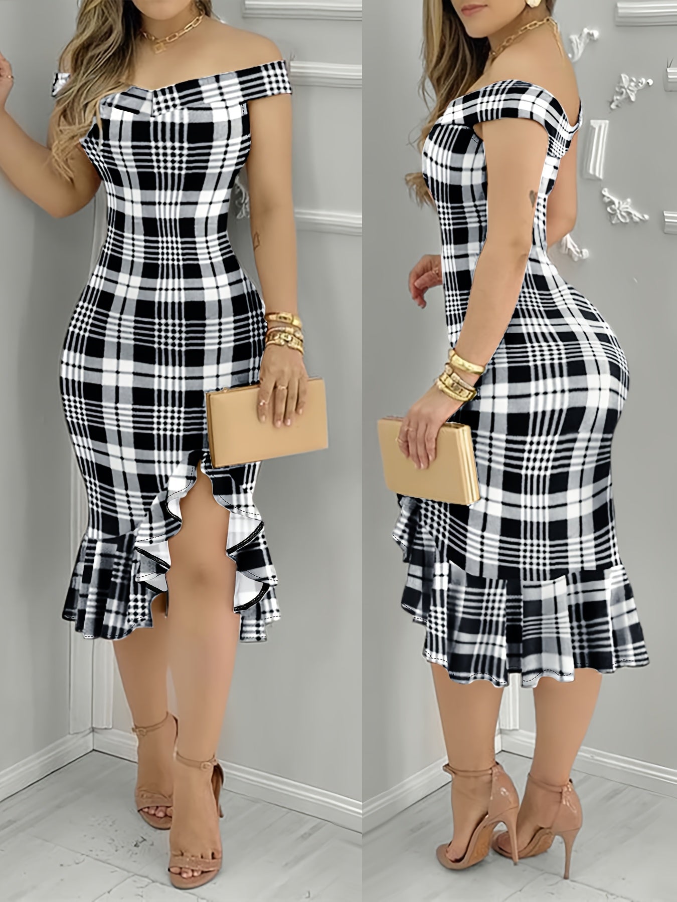 Off-The-Shoulder Ruffle Hem Dress