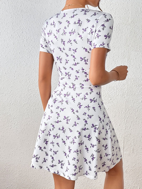 Floral Wrap Bodice A-Line Mini Summer Dress