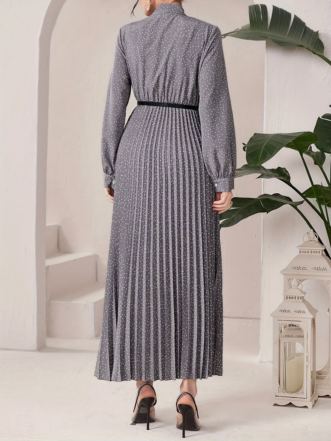 Elegant Tie Neck Pleated Maxi Dress