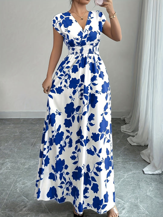 Bohemian V-Neck Smocked Waist Maxi Dress