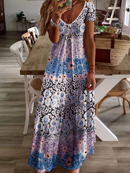 Bohemian V-Neck Floral Print Summer Maxi Dress