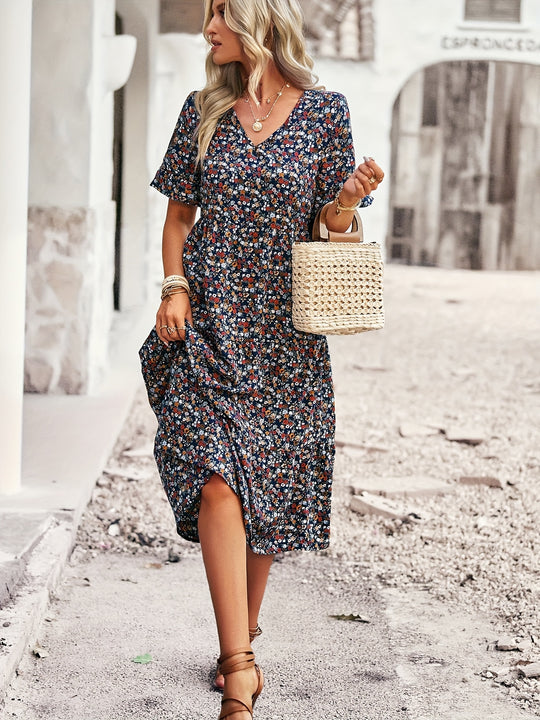 Ditsy Floral Print Empire Waist Summer Dress - Plus Size