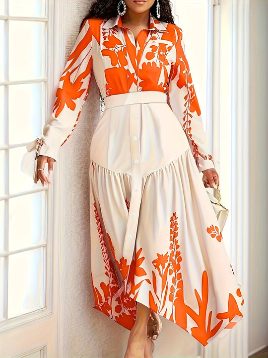 Elegant Collared Button Down Asymmetrical Maxi