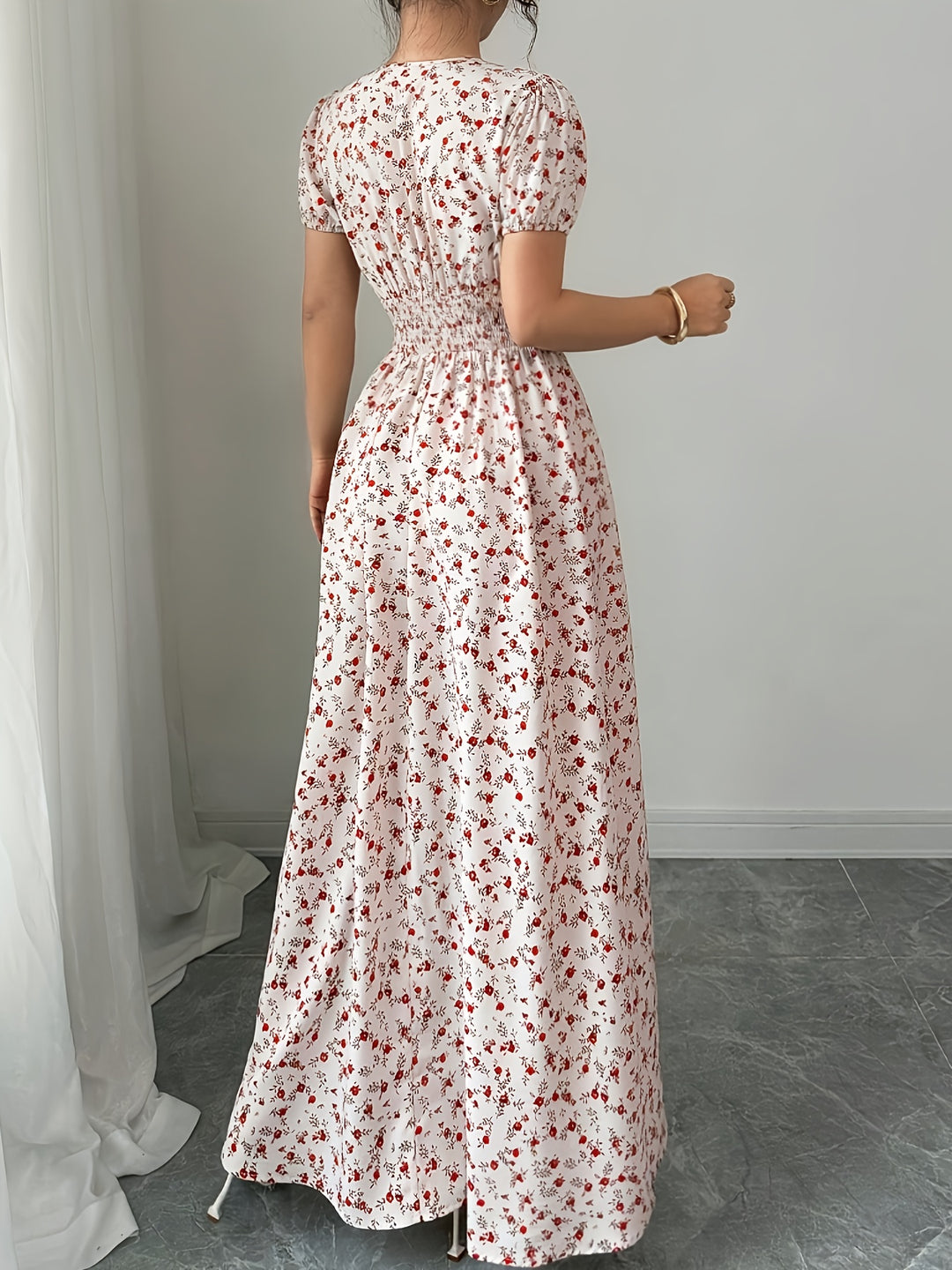 Floral V-Neck Tie Front Maxi Dress