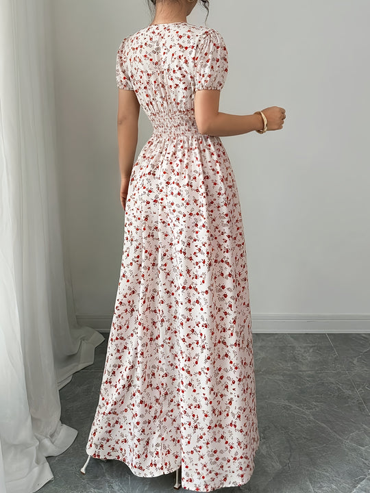 Floral V-Neck Tie Front Maxi Dress