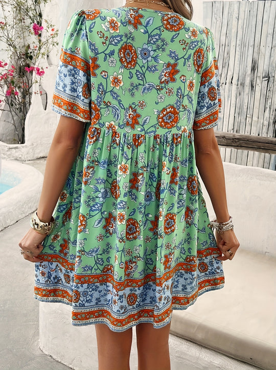 Floral Patchwork Crochet Hem Summer Dress