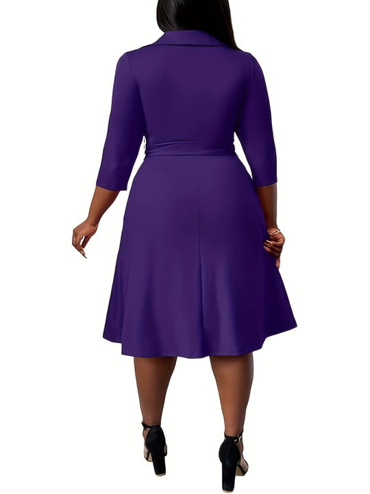Plus Size V-Neck Casual Cinched Midi Dress