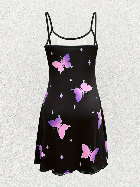 Casual Butterfly Print Slip Mini Dress